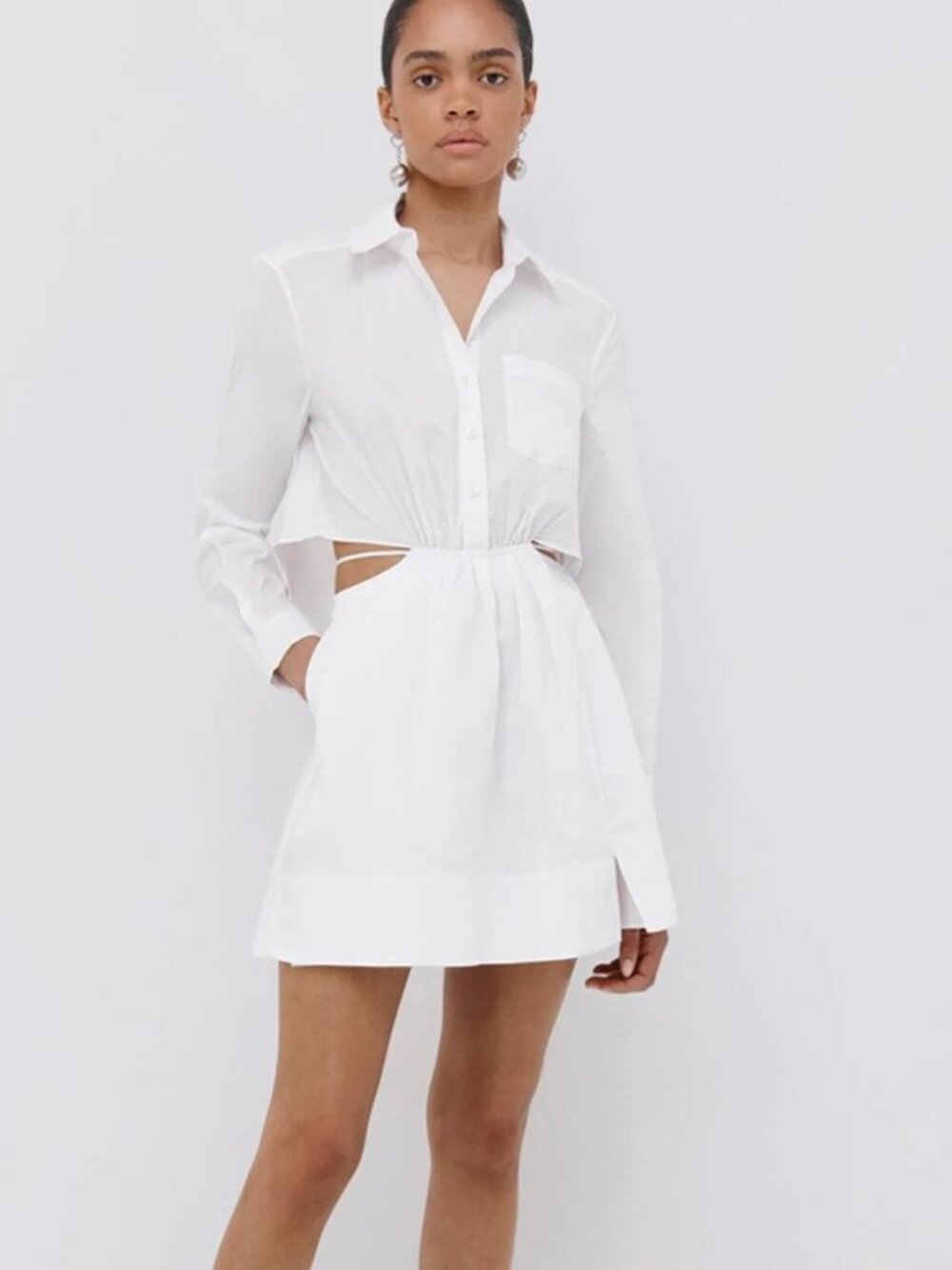 Jonathan SIMKHAI Shaelyn Mini Shirt Dress in White Poplin - Cutouts Summer 6 - Picture 12 of 12